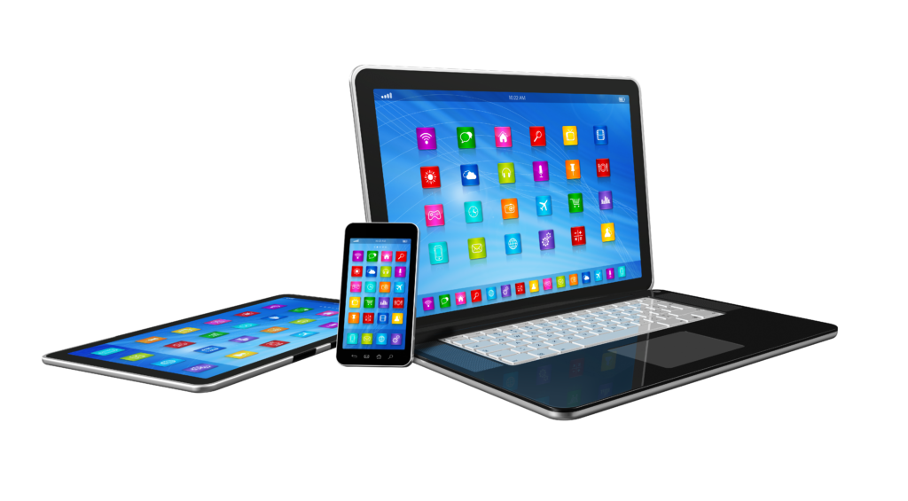 Laptop, phone, and tablet