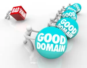 People rolling labeled balls for good domains and a block for a bad domain, illustrating the importance of buying a domain name that's good for the company